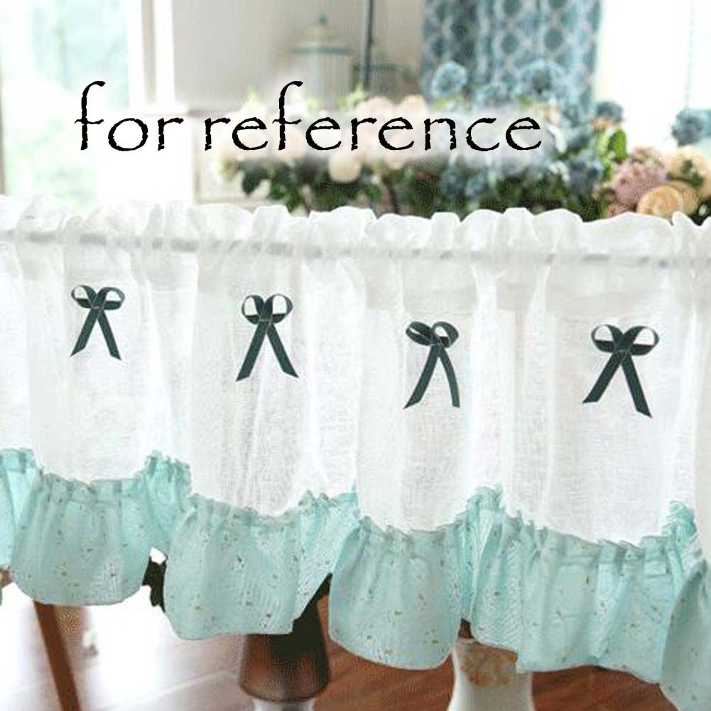 Semi-Sheer Mint Door Curtain Valance Half Curtain Bowknot Kitchen Short Curtain Tier cafe Curtain,59x15 inch