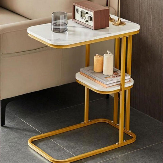 C-Shaped End Table, End Table for Couch, Table for Couch, C Shaped Side Table with Storage Shelf for Small Spaces