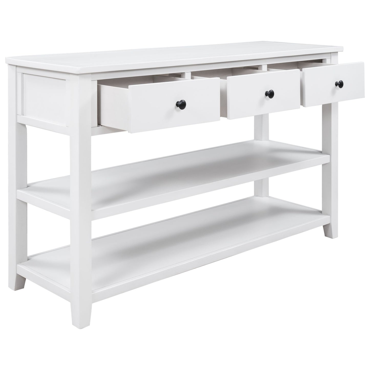 TREXM Retro Design Console Table with Two Open Shelves, Pine Solid Wood Frame and Legs for Living Room (Antique White)