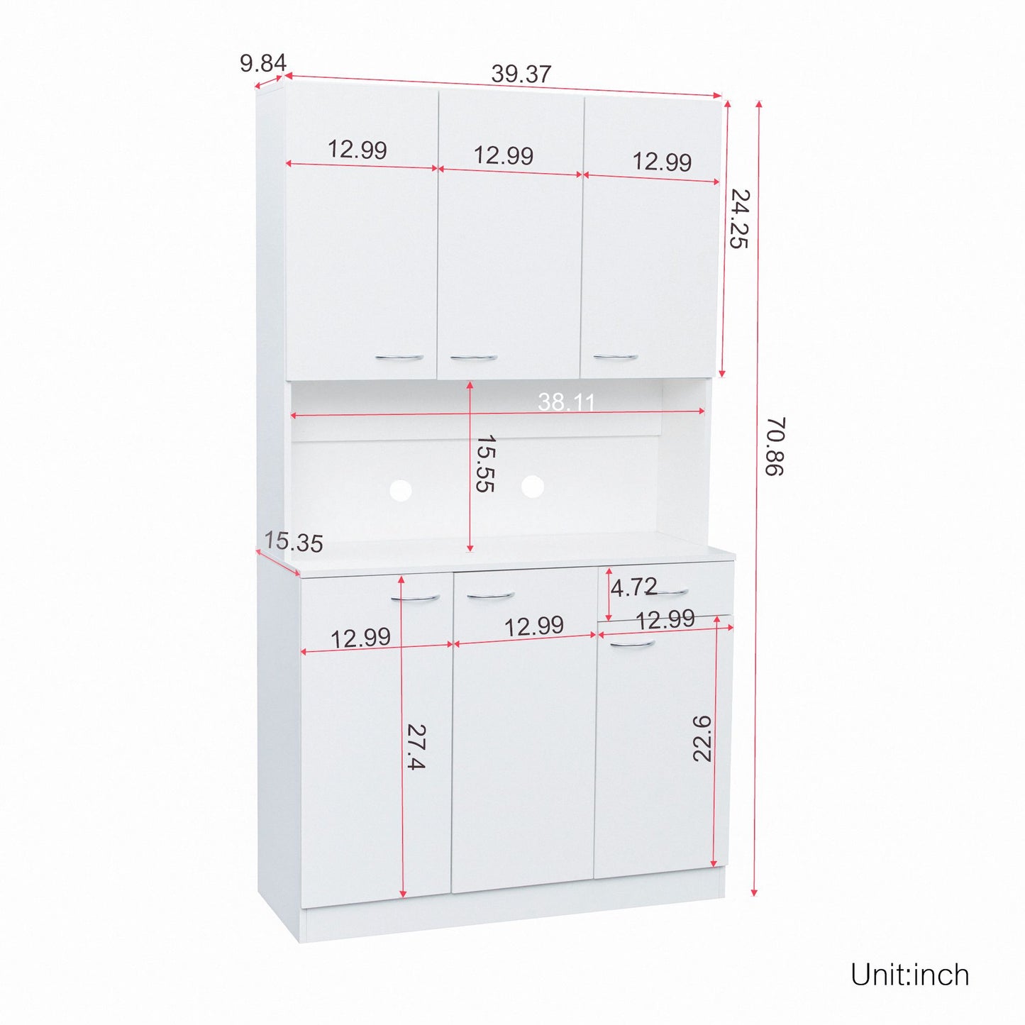 70.87" Tall Wardrobe & Kitchen Cabinet, with 6-Doors,White