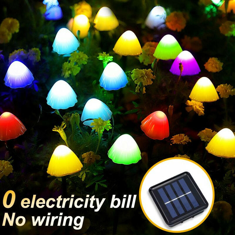 LED Solar Lights Outdoor Garden Waterproof Mushroom String Lawn Lamps Cute Fairy Light Landscape Lamp Path Yard Lawn Patio Decor.