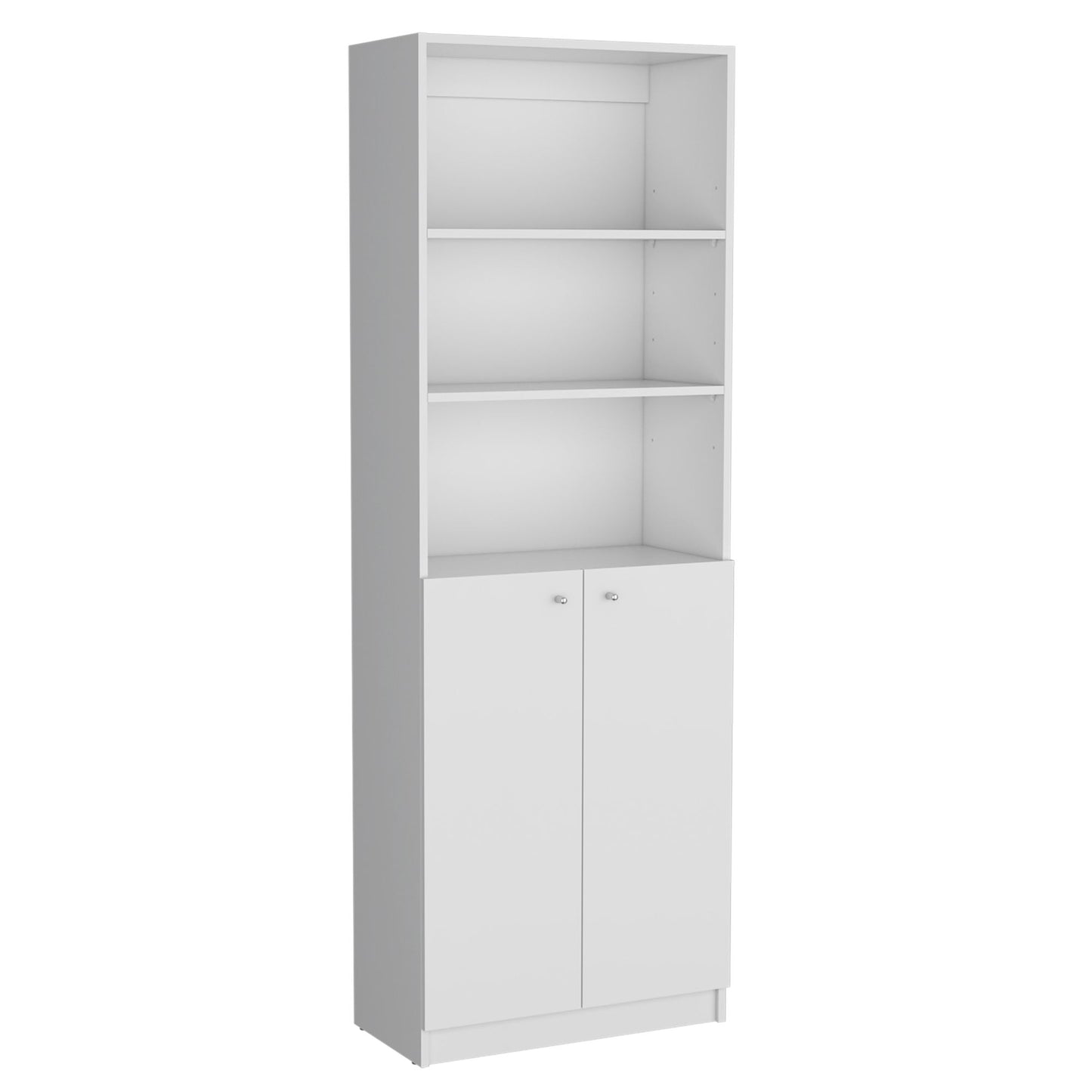 3 Piece Home Bookcase set, 74" Wide with 10 Shelves and Two Double-Door Cabinet , Living Room Set White