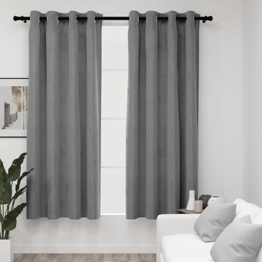 Blackout Curtains with Rings 2 pcs Gray 54"x95" Velvet