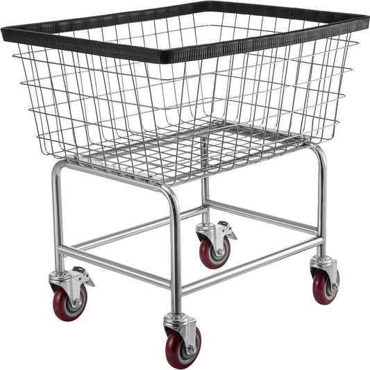 VEVOR Wire Laundry Cart, 2.5 Bushel Wire Laundry Basket with Wheels, 21''x27''x27.5'' Commercial Wire Laundry Basket Cart, Steel Frame with Chrome Finish, 4inch Casters, Wire Basket Cart For Laundry.