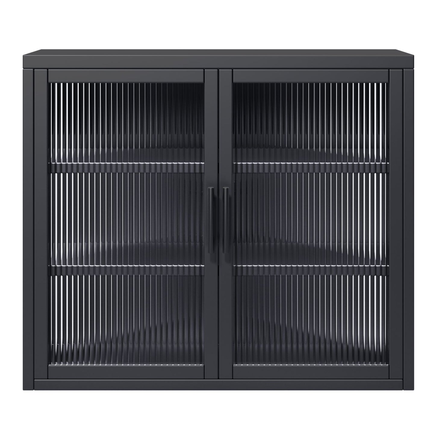 Retro Style Haze Double Glass Door Wall Cabinet With Detachable Shelves for Office, Dining Room,Living Room, Kitchen and Bathroom Black