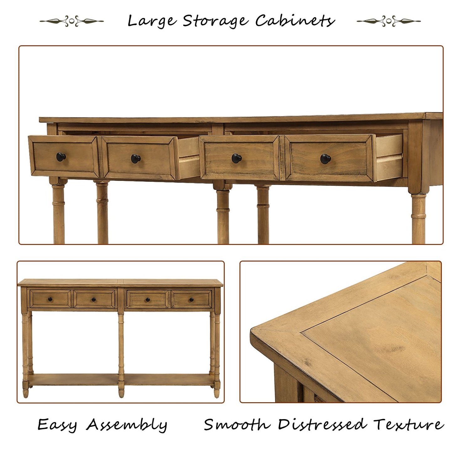 TREXM Console Table Sofa Table Easy Assembly with Two Storage Drawers and Bottom Shelf for Living Room, Entryway (Old Pine)