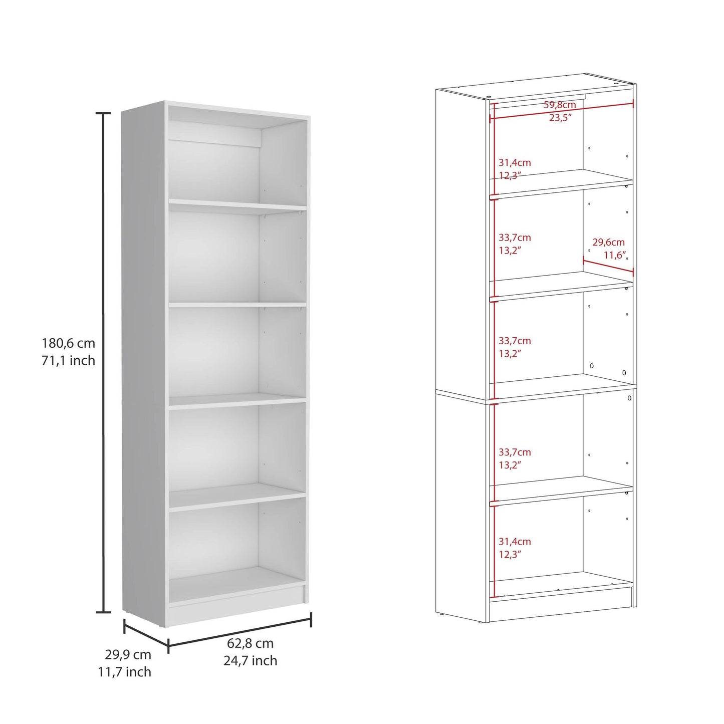 Home 4 Shelves Bookcase with Multi-Tiered Storage -White -Office