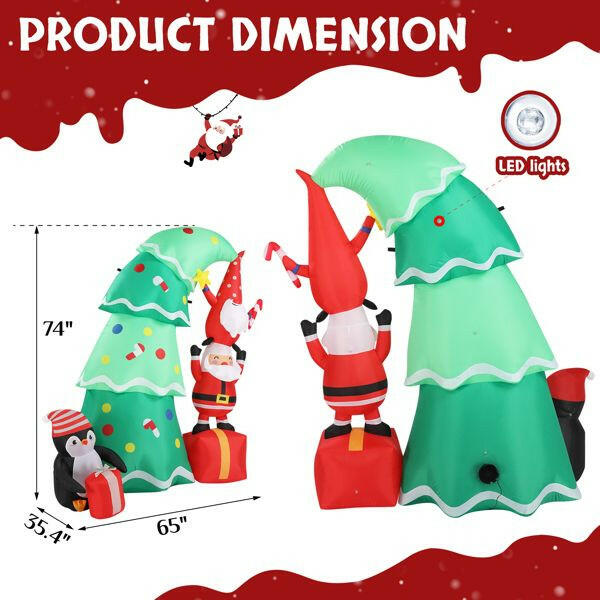 6 FT Lighted Christmas Inflatable Decoration, Inflatable Christmas Tree with Elf and Santa Claus, Funny Blow Up Yard Decorations with Built-in LED Lights for Holiday Party Front Yard Lawn Garden Decor.