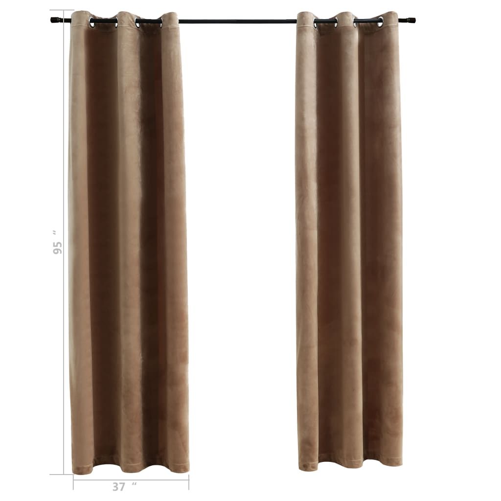 Blackout Curtains with Rings 2 pcs Beige 37"x95" Velvet