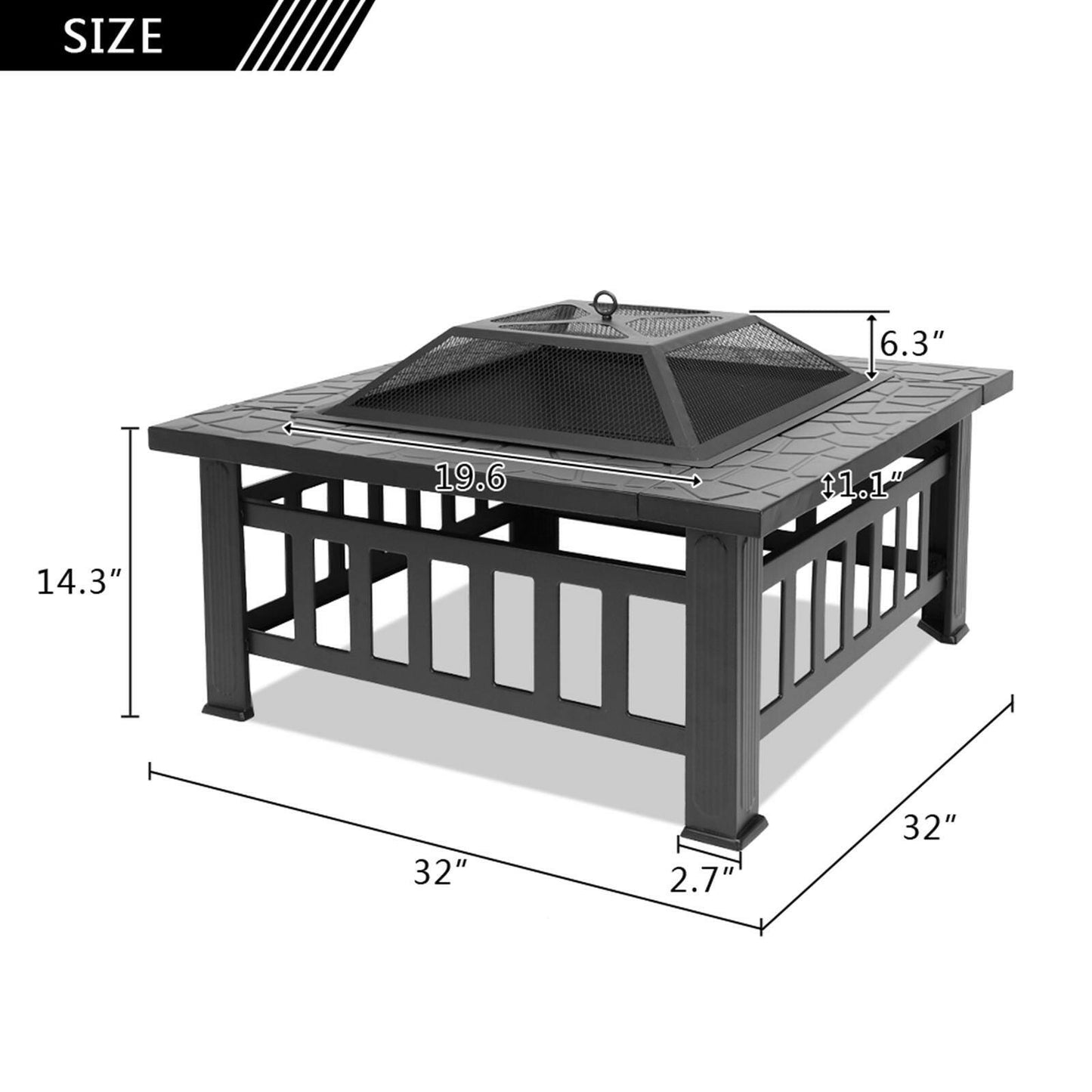 Portable Courtyard Metal Fire Pit with Accessories Black.