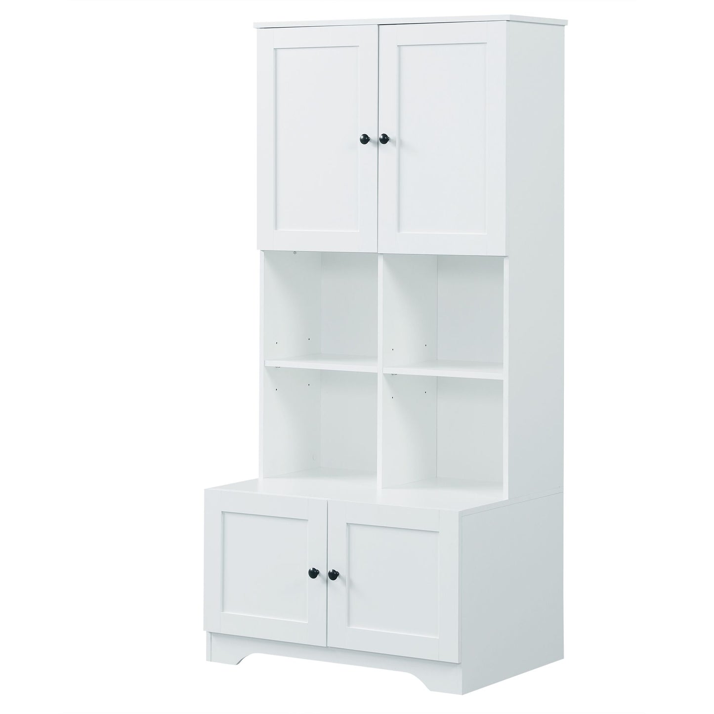 Tall and Wide Bathroom Floor Storage Cabinet, Bathroom Storage Unit, Freestanding Cabinet with 4 Doors, Adjustable Shelves, Open multi-layer Shelves