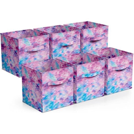 Colorful Cube Storage Bins, Set of 6 Foldable Collapsible Storage Box with Handles, 11" Fabric Storage Cubes Organizers for Shelves,Purple