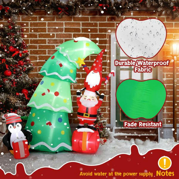 6 FT Lighted Christmas Inflatable Decoration, Inflatable Christmas Tree with Elf and Santa Claus, Funny Blow Up Yard Decorations with Built-in LED Lights for Holiday Party Front Yard Lawn Garden Decor.