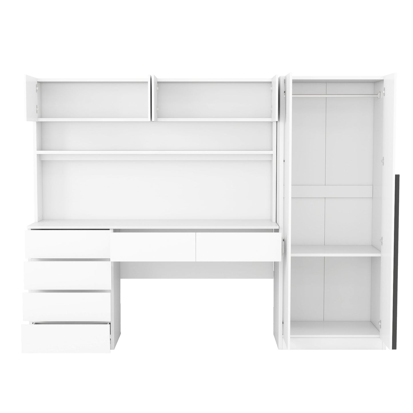 2 Door Wooden Storage Desk Wardrobe with Shelves and Drawers, White