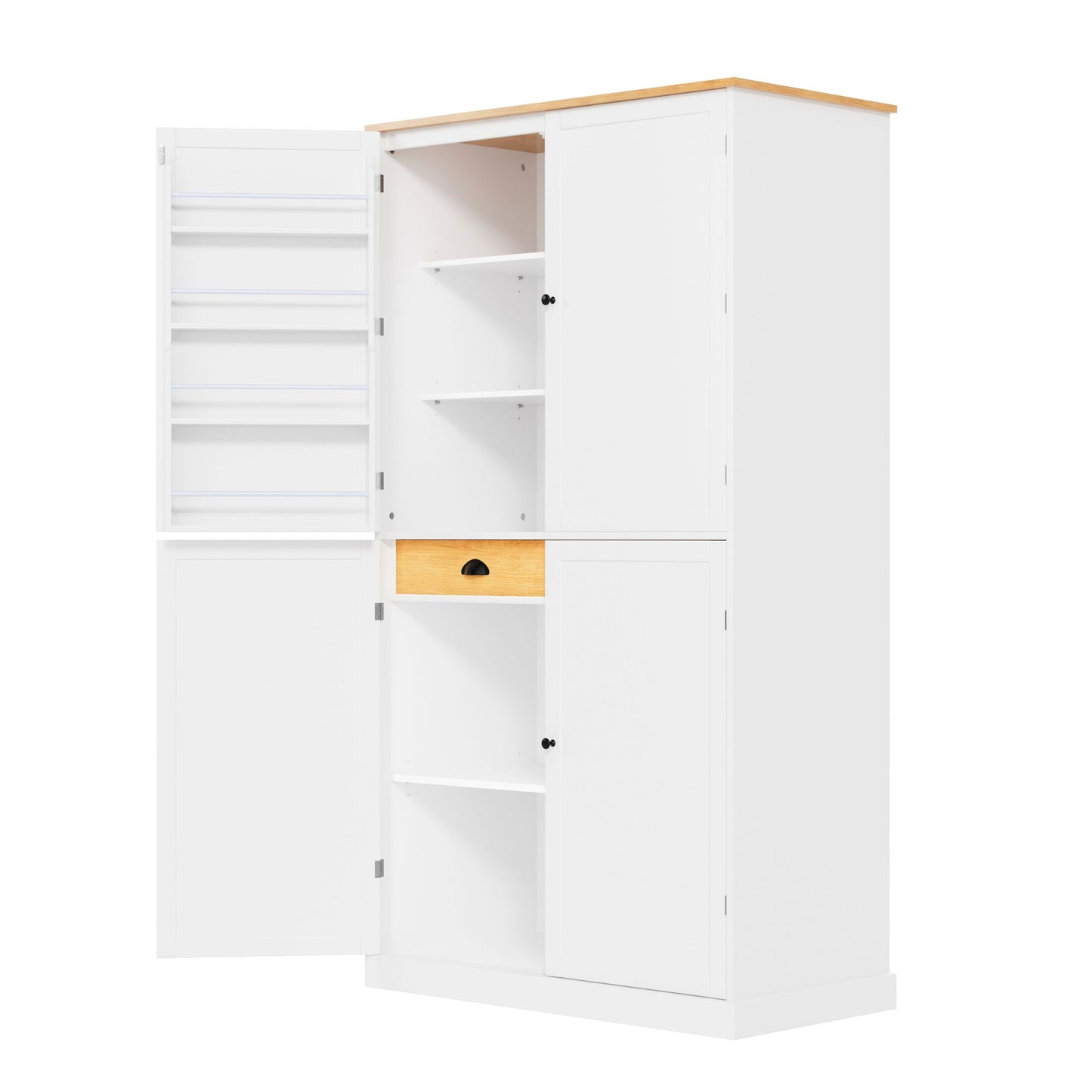 TOPMAX 40.2x20x71.3inch High Freestanding Kitchen Pantry Large Storage Cabinet with 2 Drawers, 8 Door Shelves for Kitchen, Dining Room,White