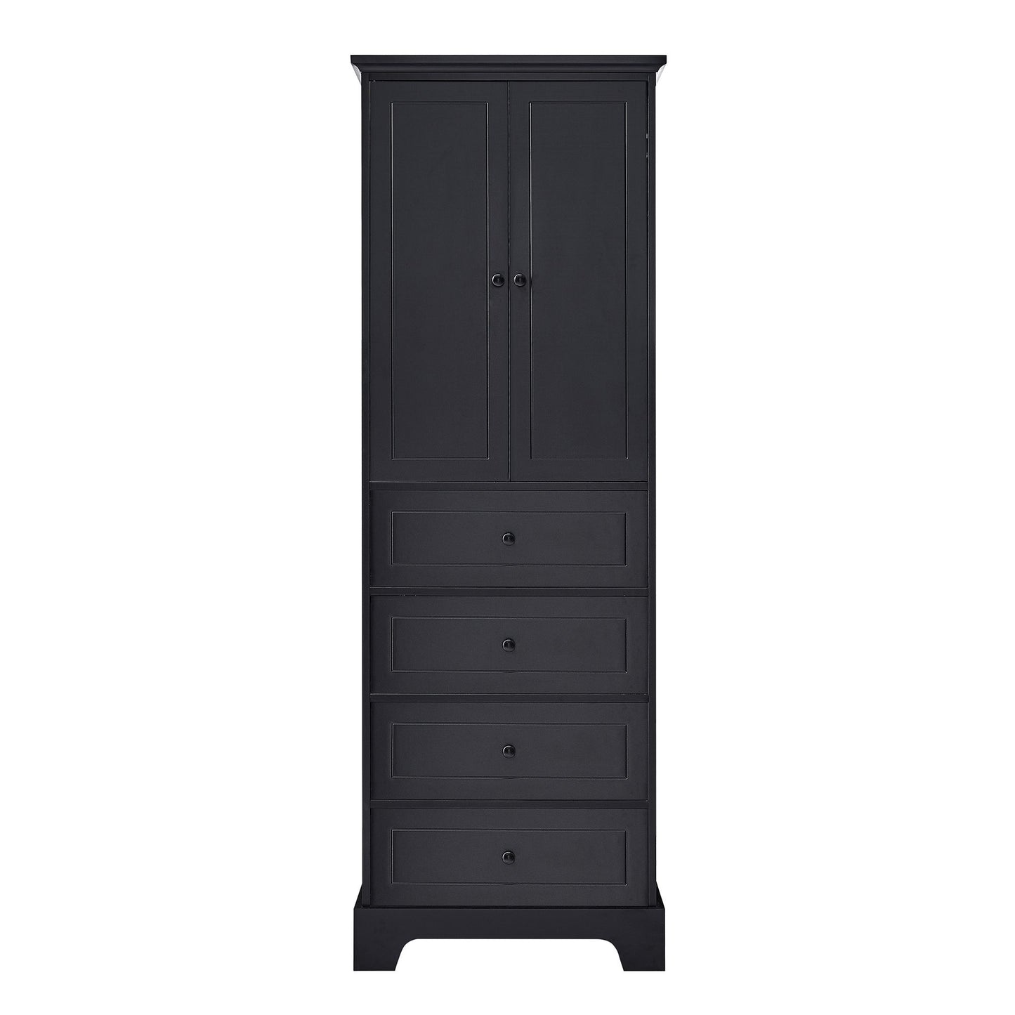 Storage Cabinet with 2 Doors and 4 Drawers for Bathroom, Office, Adjustable Shelf, MDF Board with Painted Finish, Black