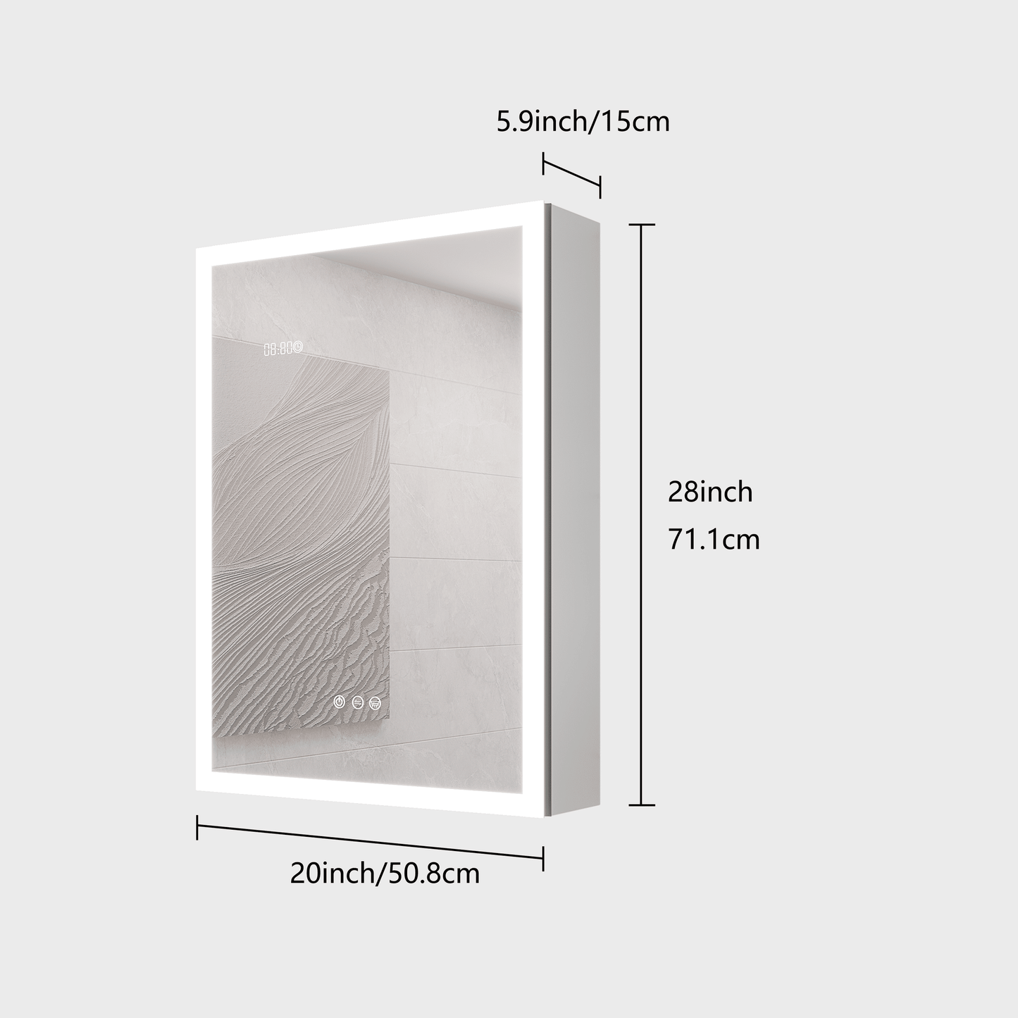 Bathroom 28×20 Inch LED Cabinet with Mirror, Lighted Medicine Cabinet with Defogger, Dimmer, Digital Clock & Temp Display, Surface Mount