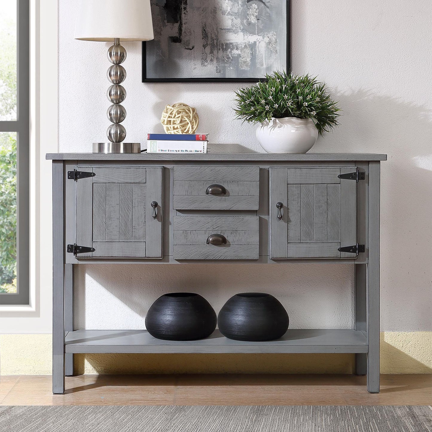 48'' Solid Wood Sideboard Console Table with Retro Style Buffet Server for Dining Room(Antique Gray)