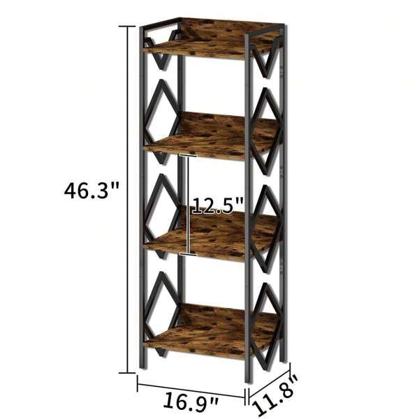 4 Tier Bookshelf For Small Space, Small Metal Bookshelf For Books, Organizers And Storage, Rustic Bookshelf, Table