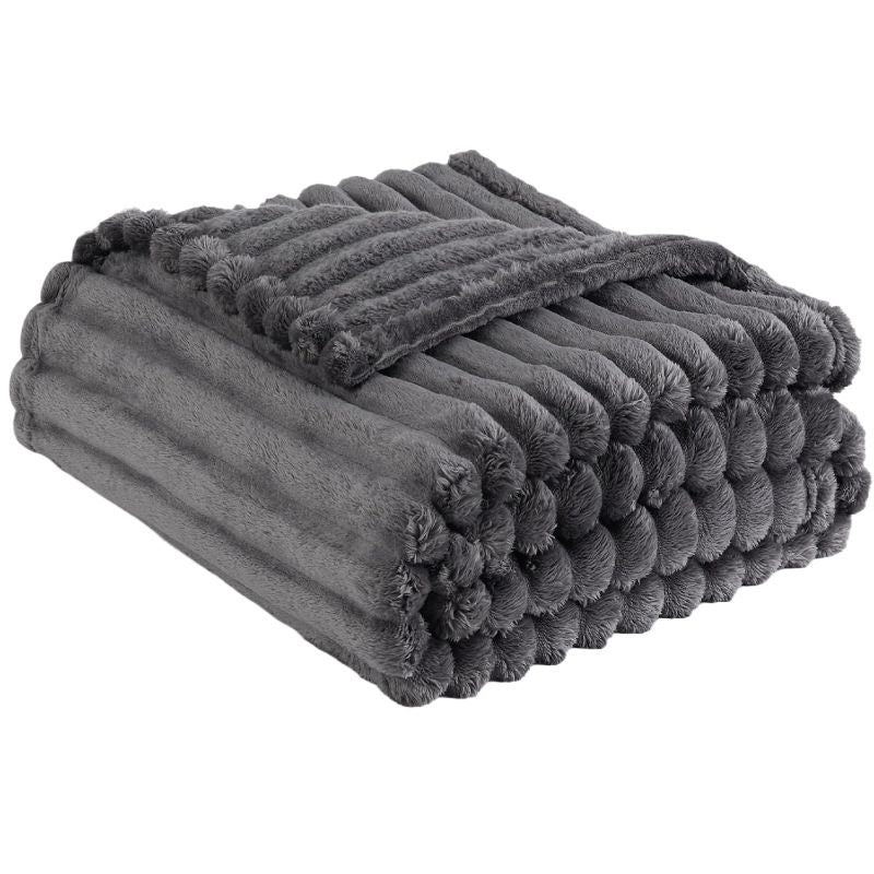 Super Soft Throw Blanket Premium Silky Flannel Fleece 3D Ribbed Jacquard