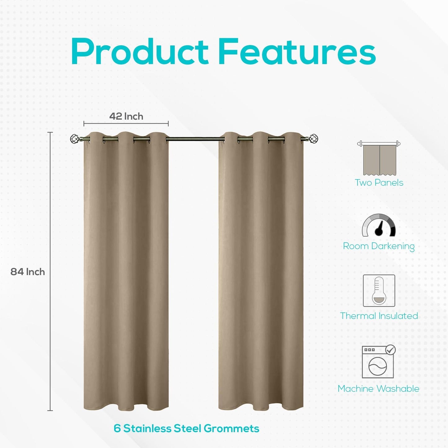 Blackout Curtains for Bedroom Pack of 2 Beige 42 x 84 inch Window Hanging Panels Blind Off Grommet Curtains Thick Black Out Window Screen No Light Drapes