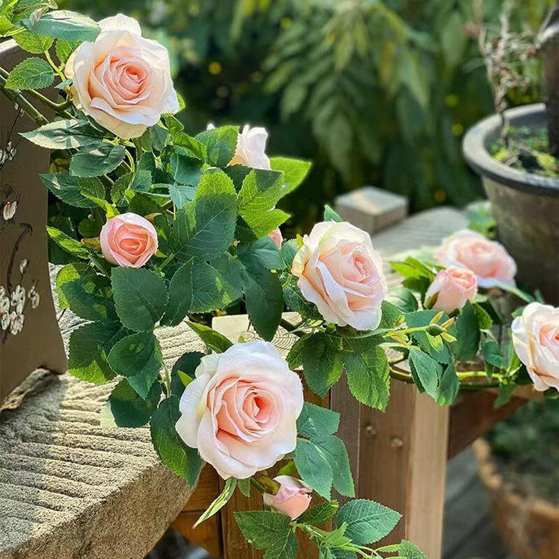 2pcs Fake Rose Vine Flowers Garland Plant Artificial Flower Wall Hanging Flower Rattan Fake Plant Leaf Wedding Home Garden Decor.