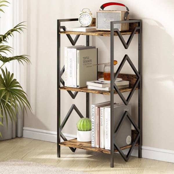 3 Tier Bookshelf For Small Space, Small Metal Bookshelf For Books, Organizers And Storage, Rustic Bookshelf, Table