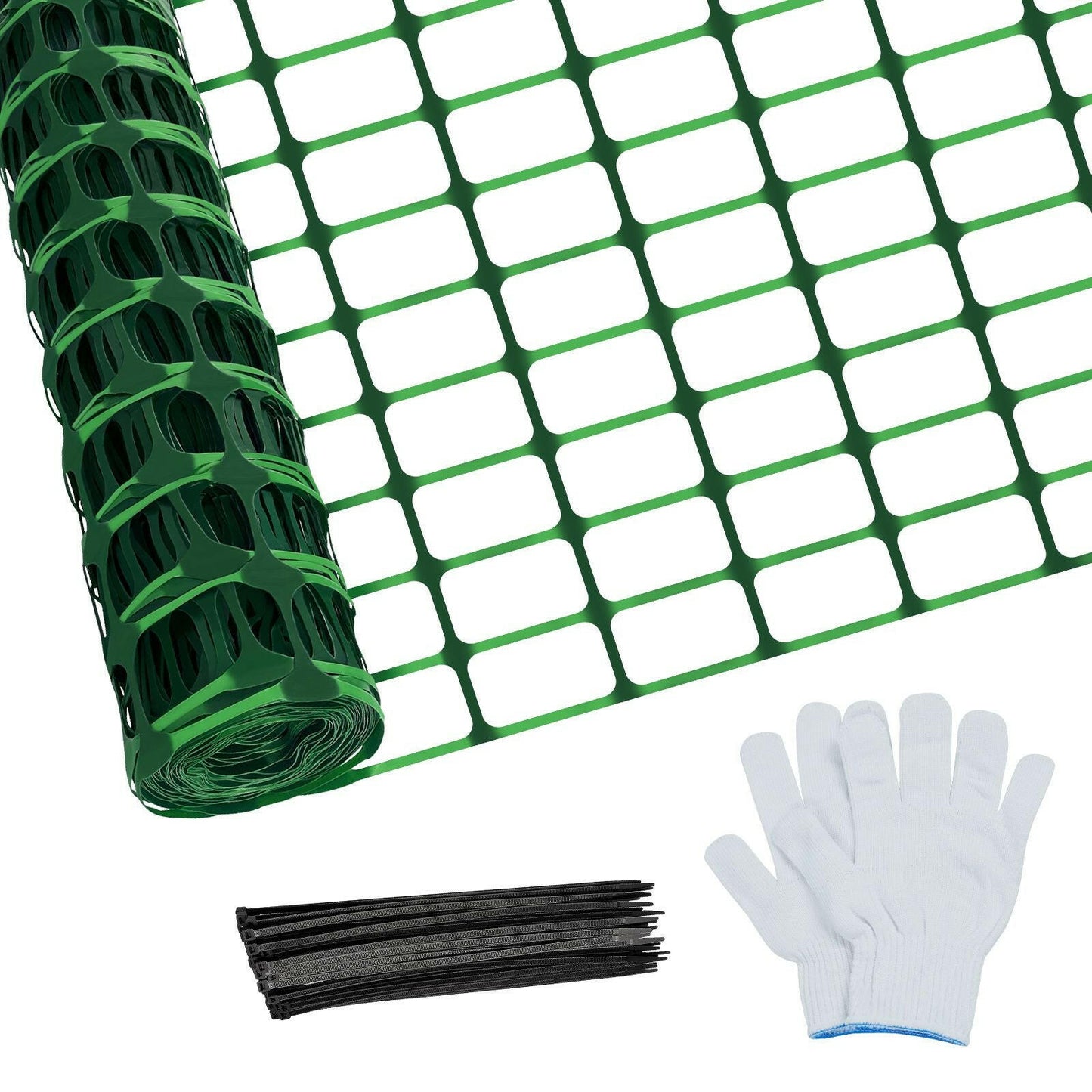 Safety Fence 4'x100' with 100 Zip Ties, Plastic Mesh Fencing Roll, Temporary Reusable Netting for Snow Fence, Garden, Construction and Animal Barrier.