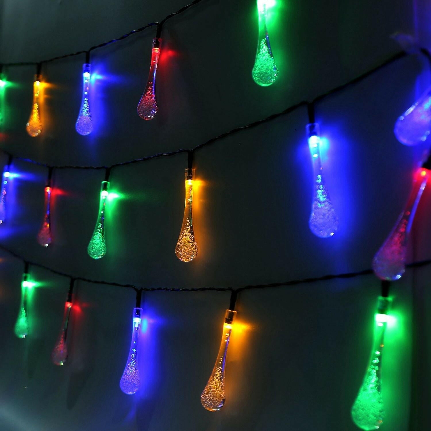 Outdoor Solar String Lights 21 Feet 30 LEDs Water Drop Solar Powered Lights.