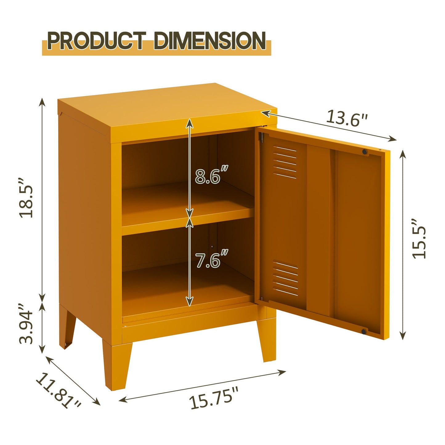 Modern Nightstand - Durable Metal Bedside Storage Cabinet with Shelf, Easy Assembly End Side Table for Living Room and Bedroom