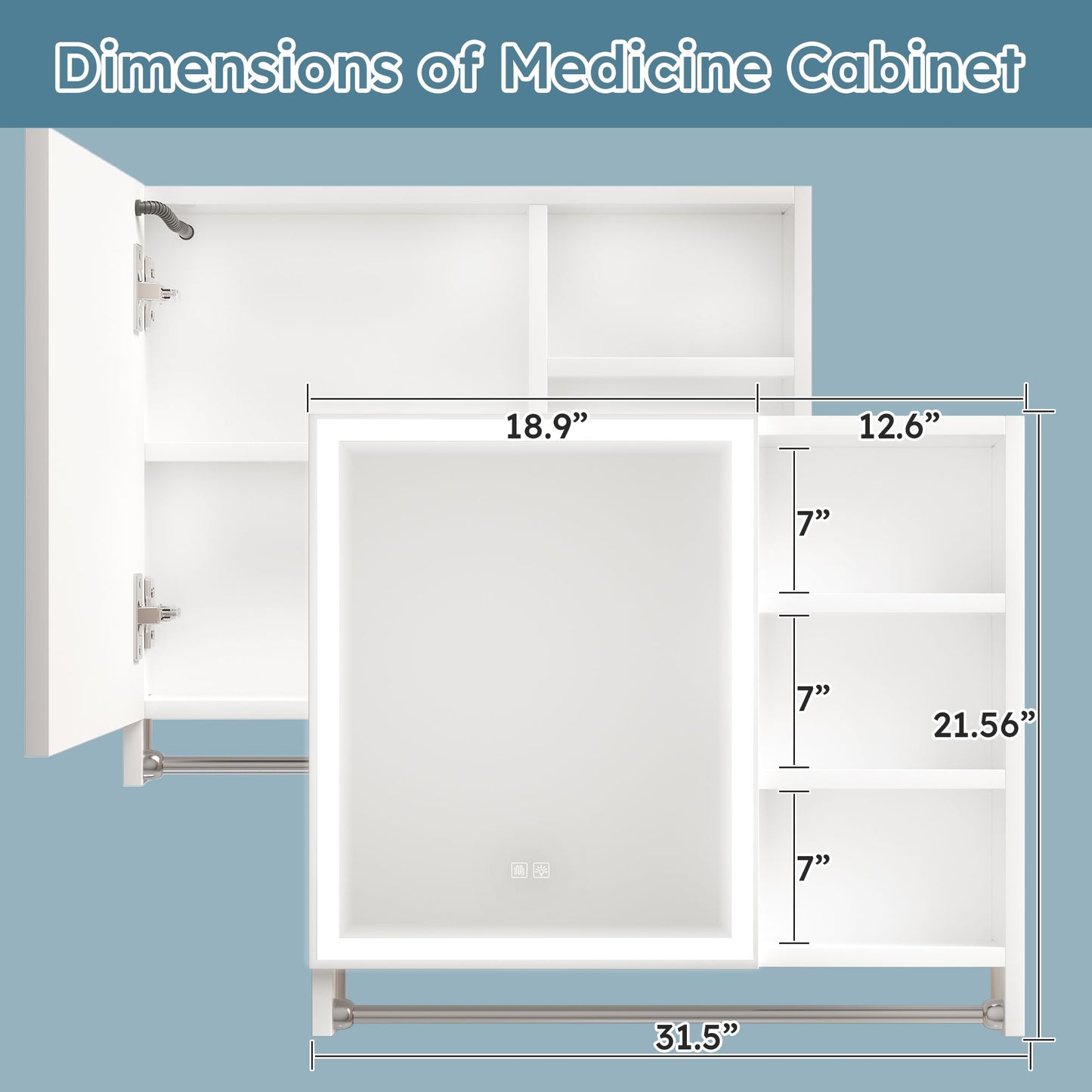 Modern 32x28inches bathroom cabinets, medicine cabinets with mirrors and LED lights, and towel rails