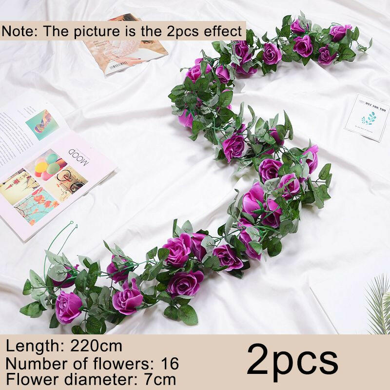 2pcs Fake Rose Vine Flowers Garland Plant Artificial Flower Wall Hanging Flower Rattan Fake Plant Leaf Wedding Home Garden Decor