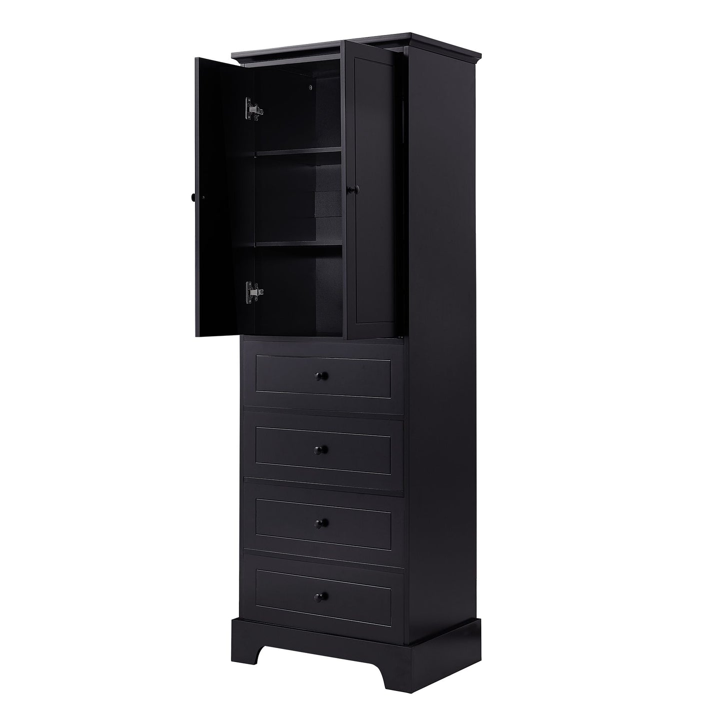 Storage Cabinet with 2 Doors and 4 Drawers for Bathroom, Office, Adjustable Shelf, MDF Board with Painted Finish, Black