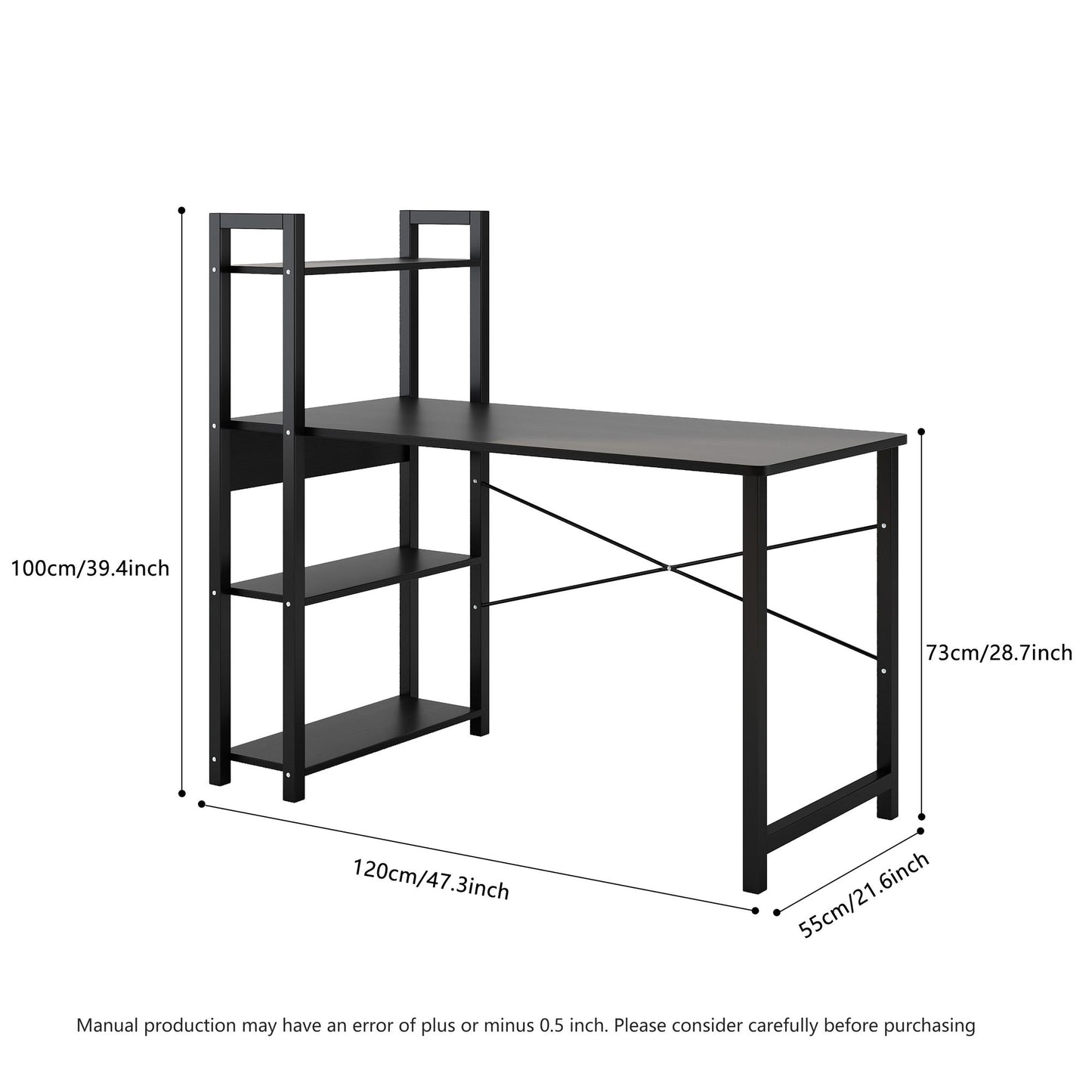 Computer desk bookcase integrated desktop Steel frame ,Computer Desk with 4 Tier Storage Shelves