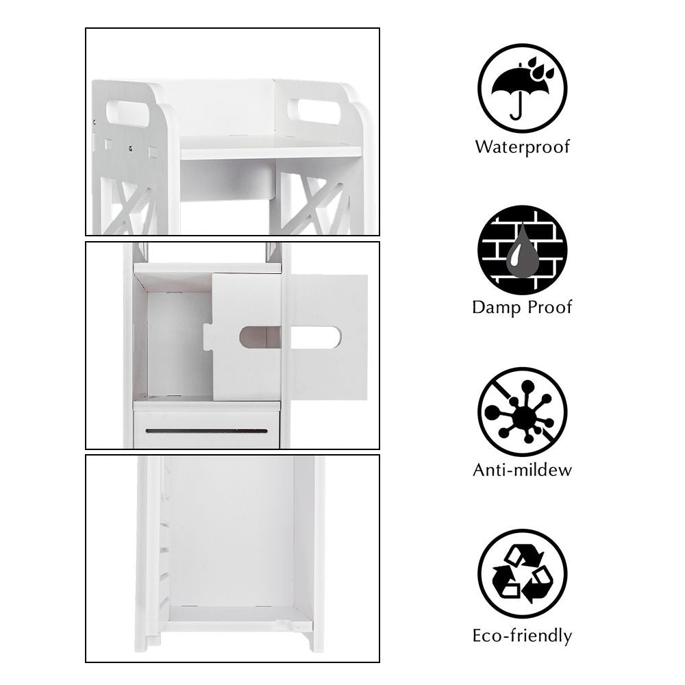 4-Tier Bathroom Standing Shelf Storage Closet Organizer Free Standing Shelves Rack with 2 Doors Carved Stand Cabinet Home Decor