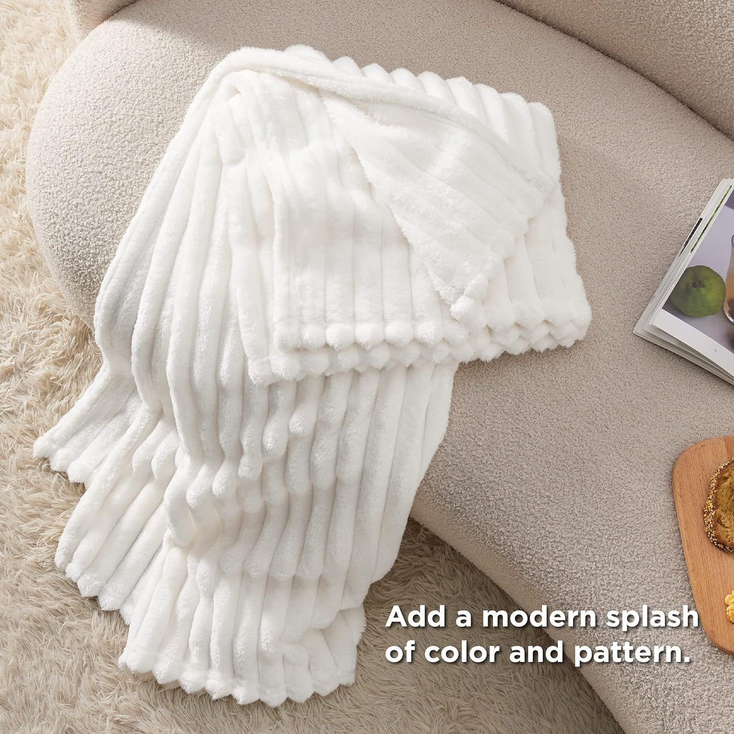 Super Soft Throw Blanket Premium Silky Flannel Fleece 3D Ribbed Jacquard