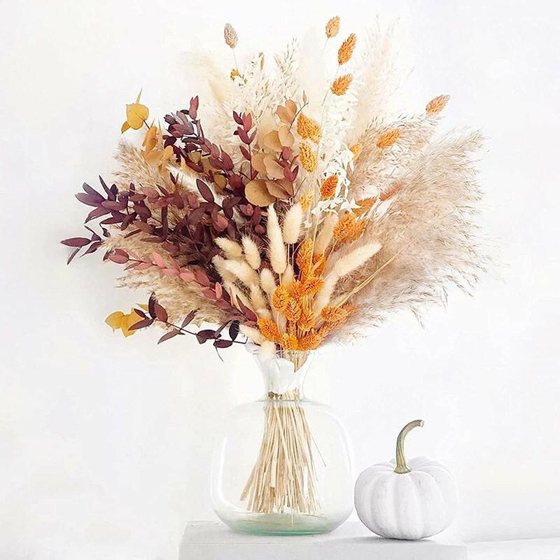 109pcs Natural Dried Pampa Grass Bouquet Large Phragmites Dried Flower Boho Home Decor Bouquet Room Holiday Wedding Party Decor.