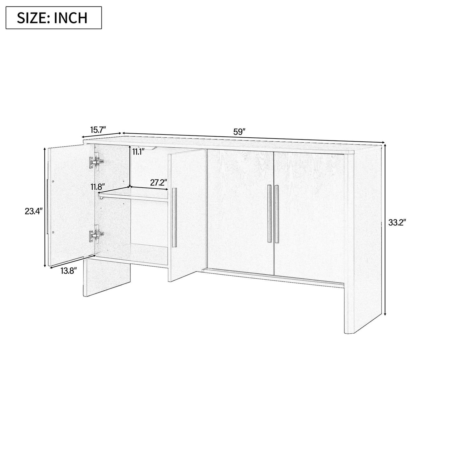 4-Door Large Storage Retro Sideboard with Adjustable Shelves and Long Handles for Kitchen,Dining Room and Living Room