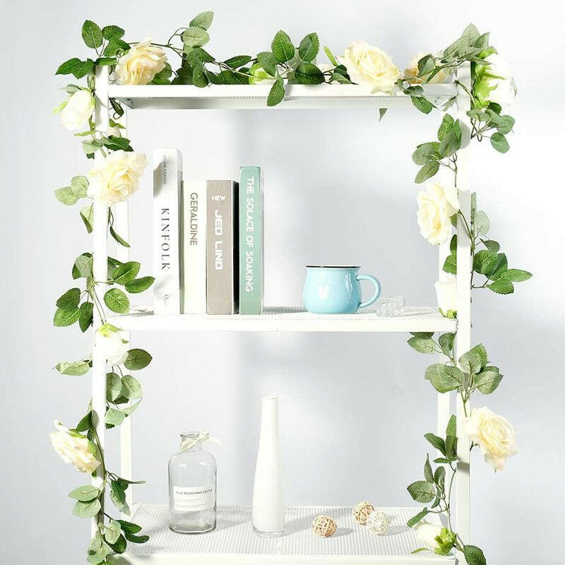 2pcs Fake Rose Vine Flowers Garland Plant Artificial Flower Wall Hanging Flower Rattan Fake Plant Leaf Wedding Home Garden Decor.