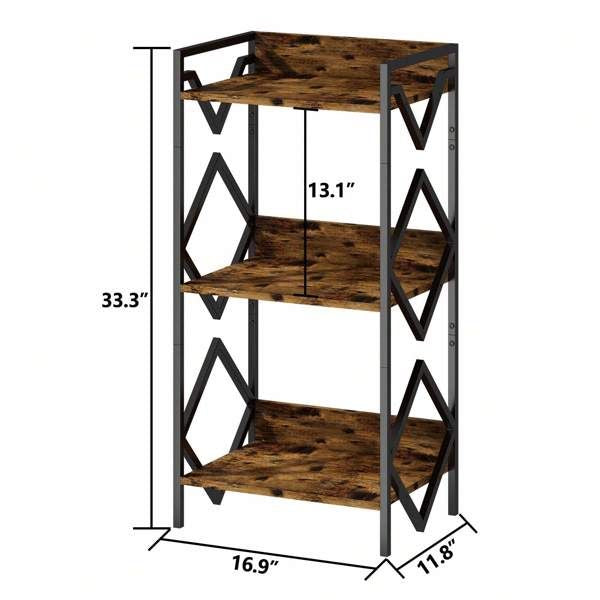 3 Tier Bookshelf For Small Space, Small Metal Bookshelf For Books, Organizers And Storage, Rustic Bookshelf, Table