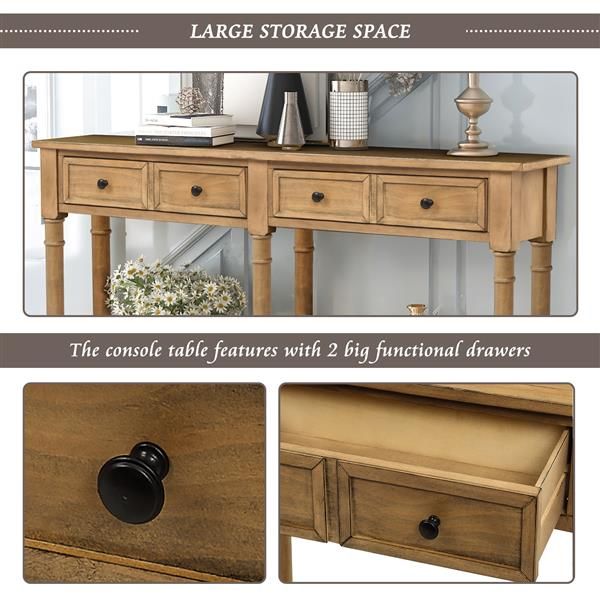 Console Table Sofa Table with Two Storage Drawers and Bottom Shelf