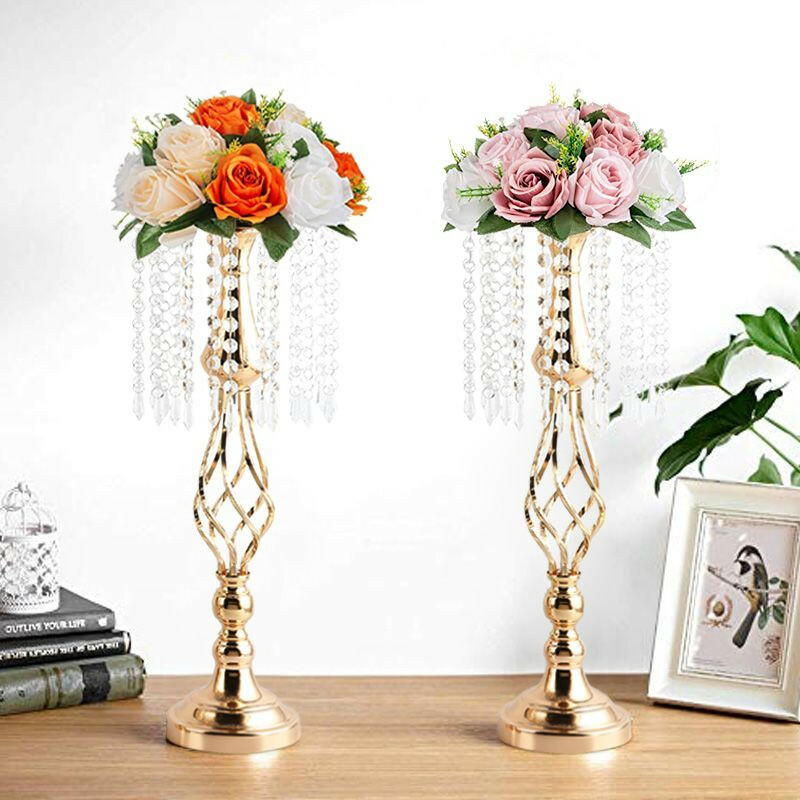 Ins Luxury Metal Candle Holders with Crystal Flowers Vase Candlestick Table Centerpieces Wedding Table Candle Stand Wedding Prop.