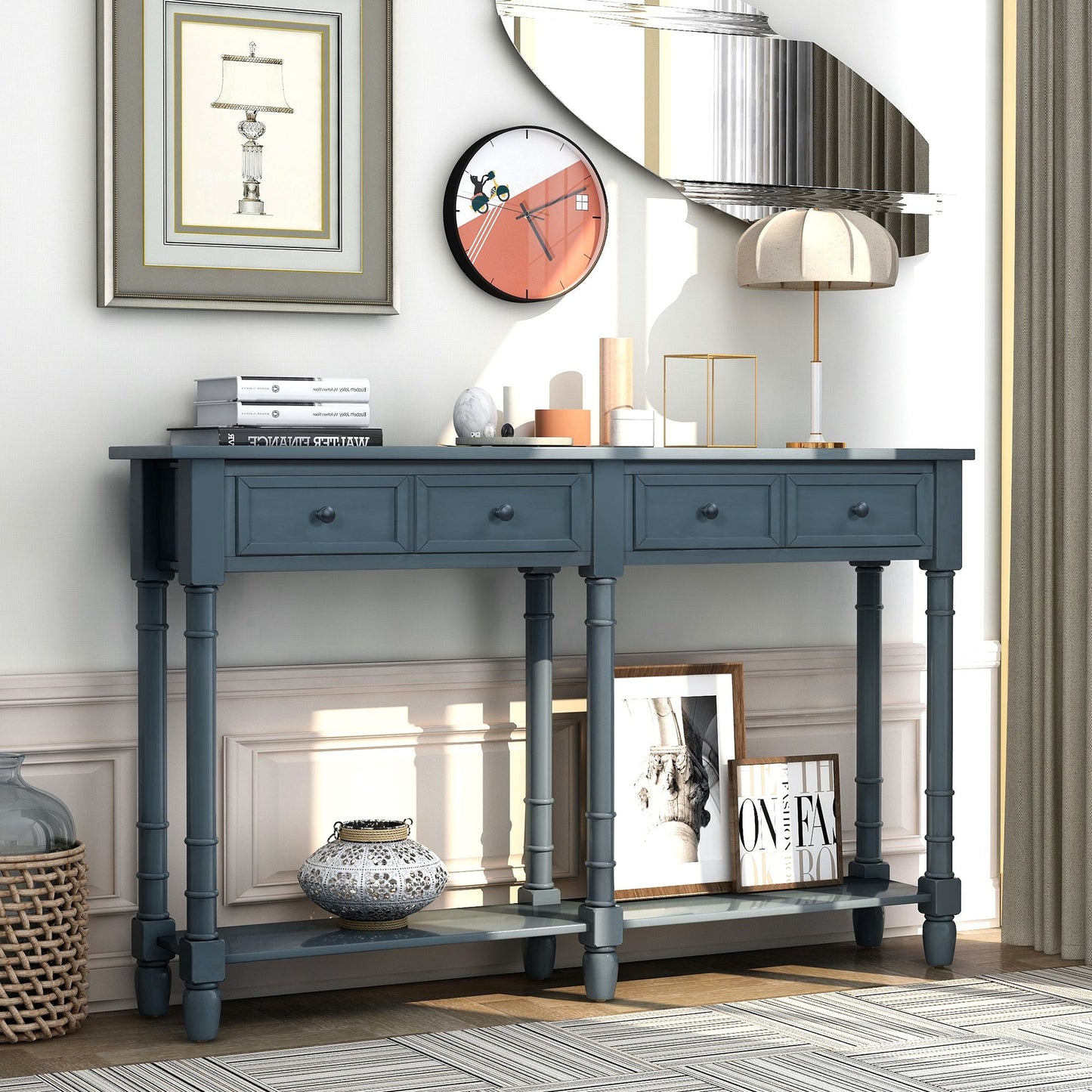 Console Table Sofa Table Easy Assembly with Two Storage Drawers and Bottom Shelf for Living Room,Entryway