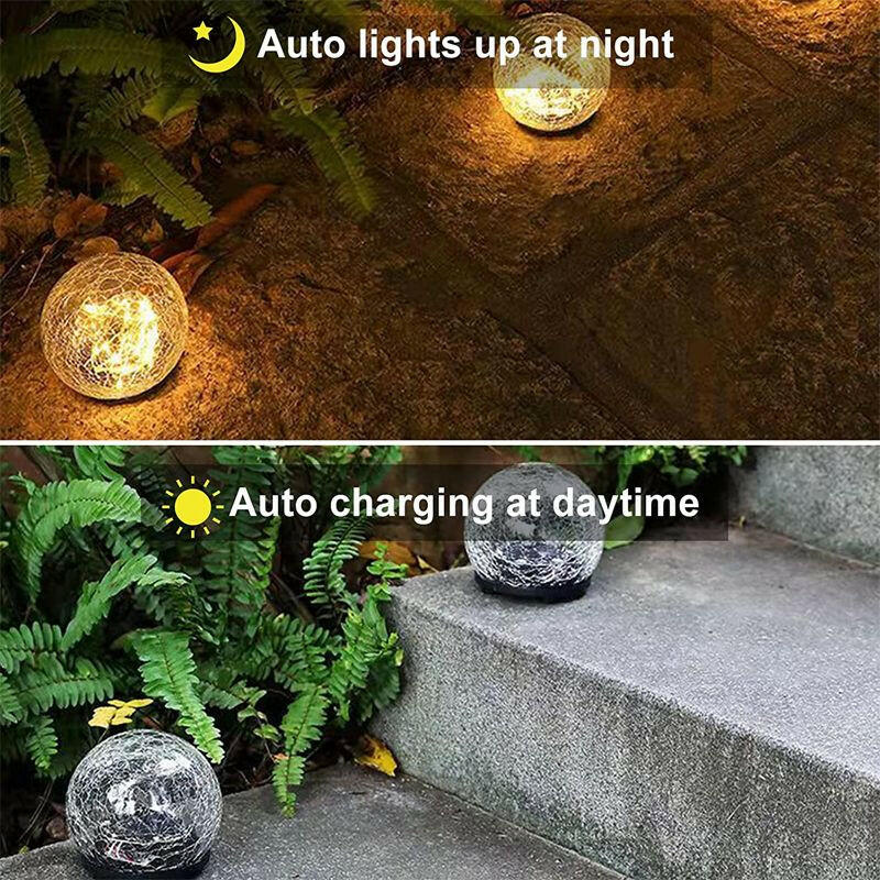 Solar Garden Light Cracked Glass Ball Lamps Outdoor Solar Courtyard Lights Waterproof Solar Lamp Balcony Yard Villa Street Decor.