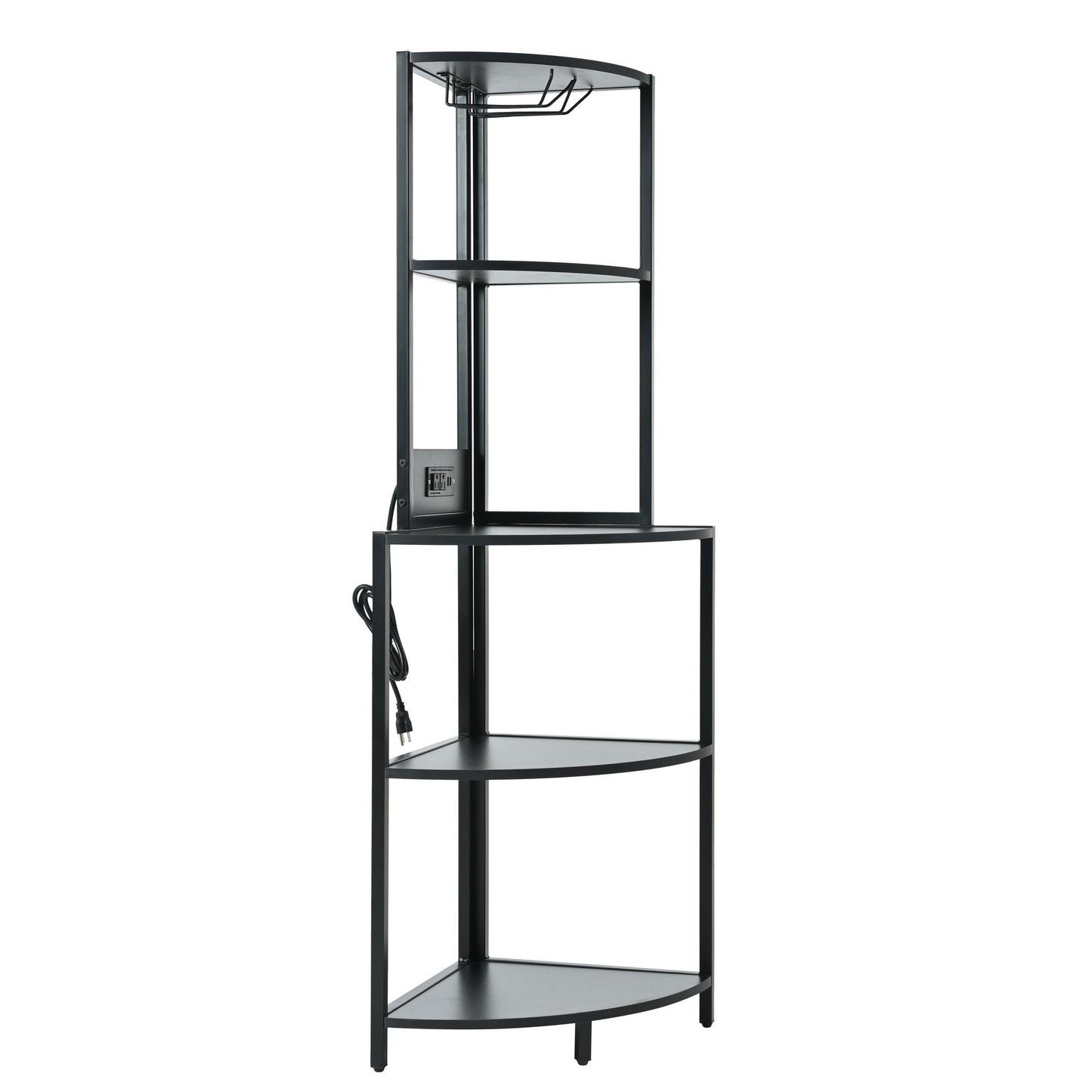 5 Tier Corner Shelf with LED Light and USB Plug, With Glass Holder, Tall Standing Shelf for Wall Corner, Narrow Bookshelf