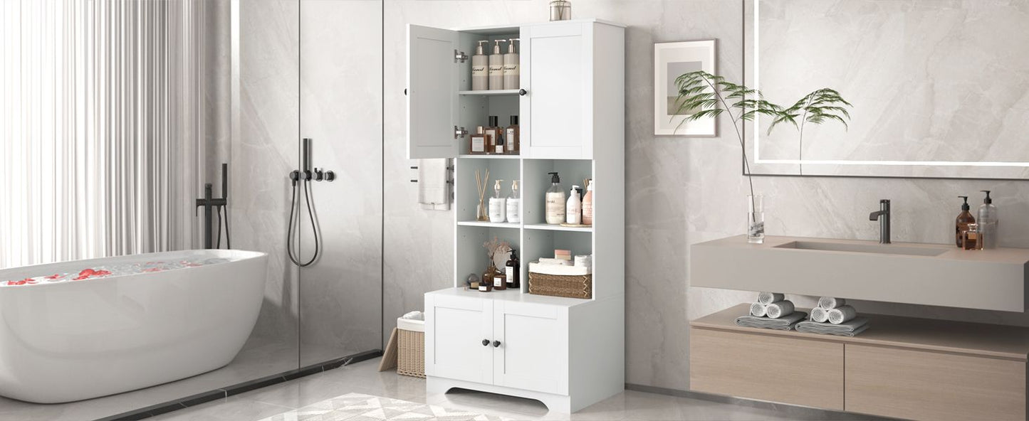 Tall and Wide Bathroom Floor Storage Cabinet, Bathroom Storage Unit, Freestanding Cabinet with 4 Doors, Adjustable Shelves, Open multi-layer Shelves