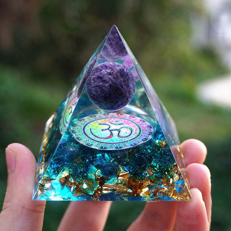 Natural Tiger Eye Orgonite Pyramid Heal Crystals Ball Energy Generator Reiki Chakra Multiplier Orgone Amethyst Meditation Stone.