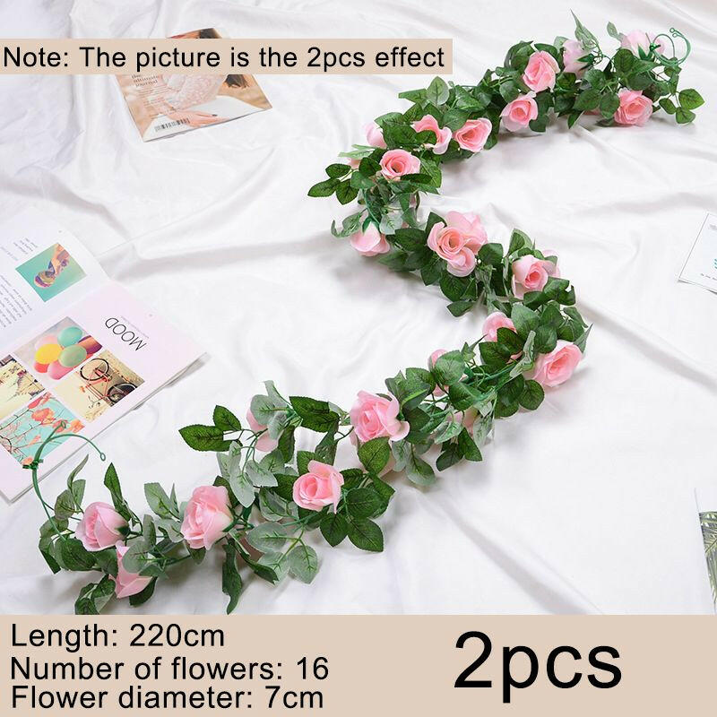 2pcs Fake Rose Vine Flowers Garland Plant Artificial Flower Wall Hanging Flower Rattan Fake Plant Leaf Wedding Home Garden Decor