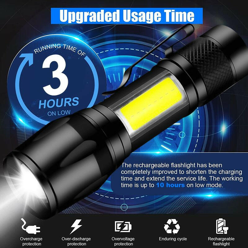 Mini Led Flashlight With Storage Box Portable Rechargeable Zoom Flashlight Waterproof Torch Lamp Lantern Camping Lights Outdoor.