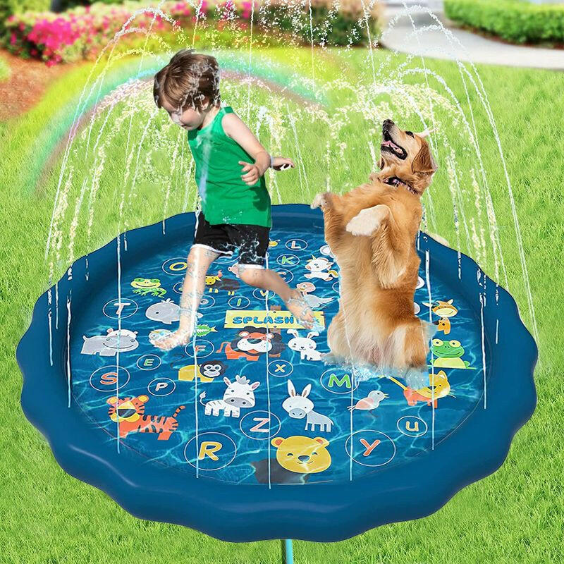 100/170 CM Children Pet Water Mat Summer Beach Inflatable Water Spray Pad Lawn Swimming Pool Mat Pet Sprinkler Outdoor Game Toy.